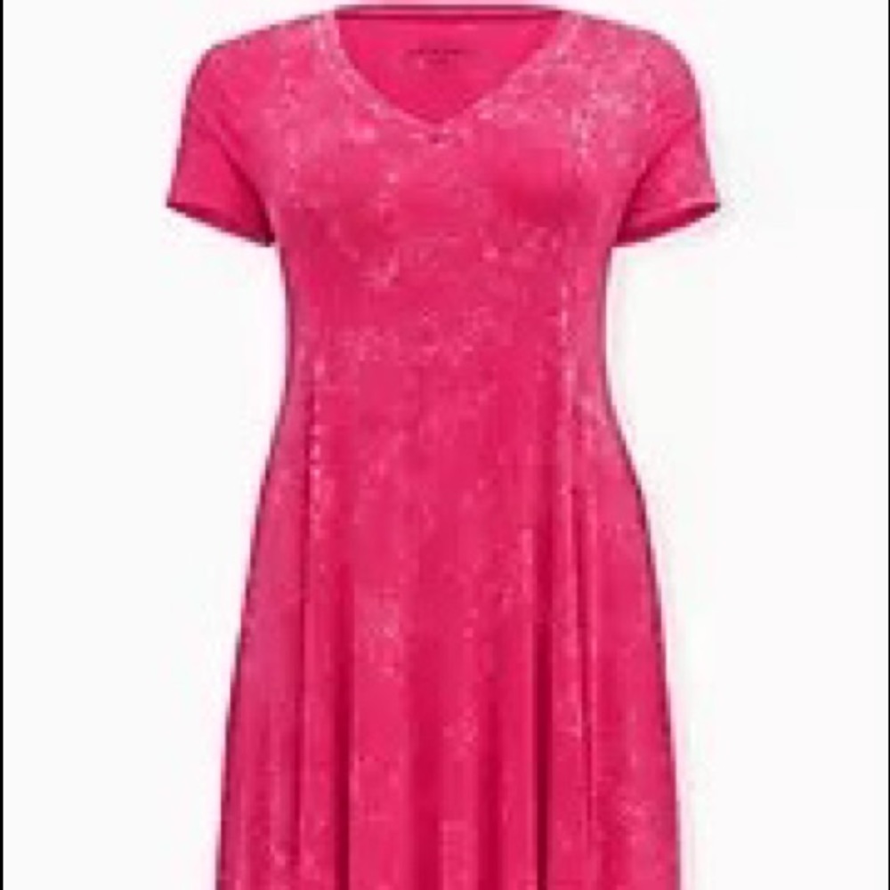 Torrid SUPER SOFT HOT PINK MINERAL WASH FLUTED MINI DRESS